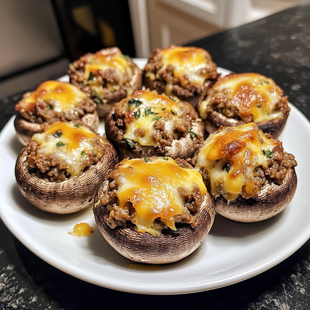 Ground Beef Stuffed Mushrooms