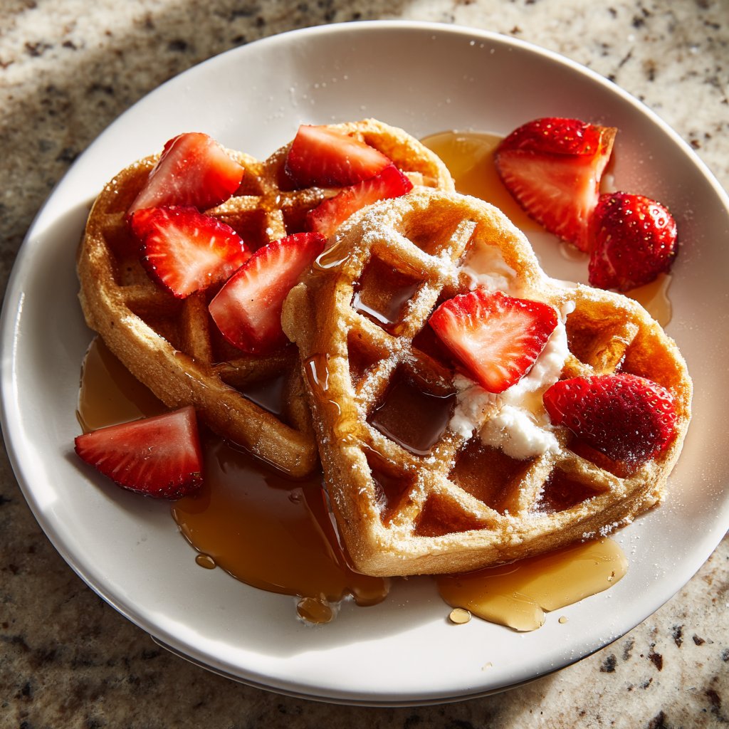 Valentines Breakfast Heart Shaped Waffles