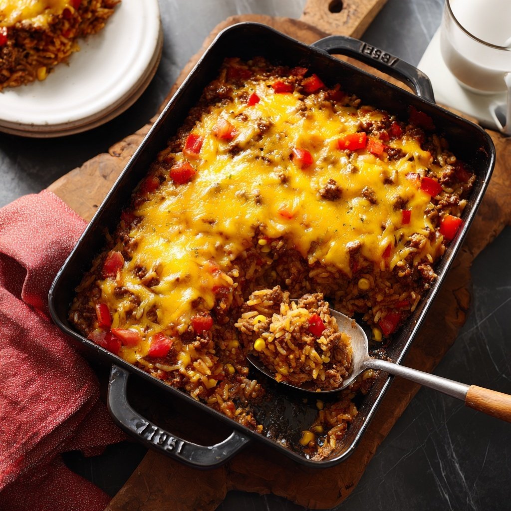 Ground Beef And Tomato Rice Bake
